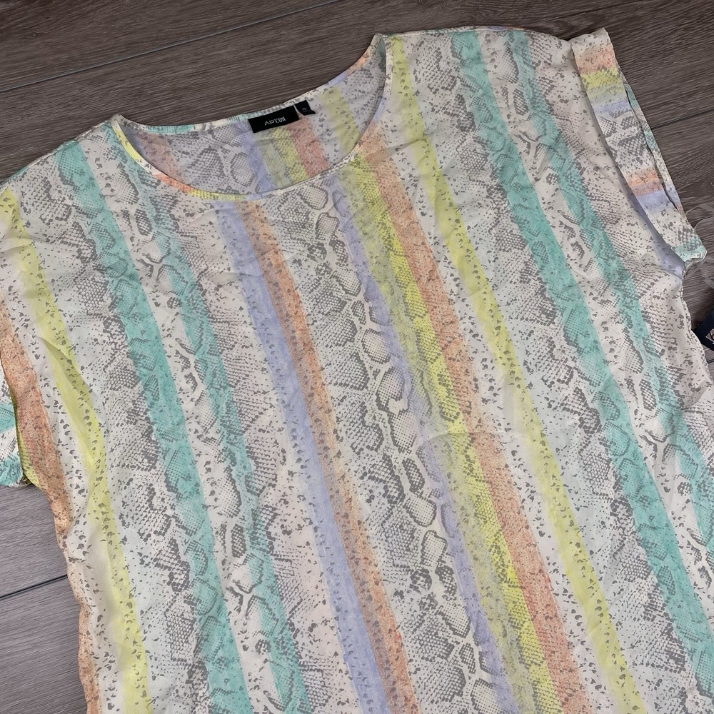 Apt 9 Women's Cuffed Short Sleeve‎ Blouse Multicolor Snake Print XL New
